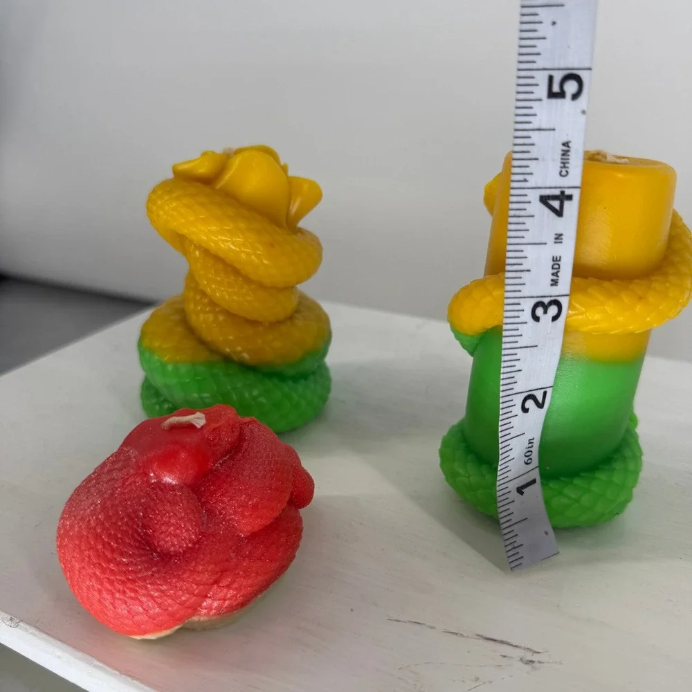 Soy Novelty Candle Set of 3 Bright Red Yellow Green Skull Snake Goth Art Odditiy